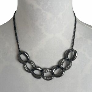 Gunmetal Chain Link Necklace with Rhinestone Accents | Modern Statement